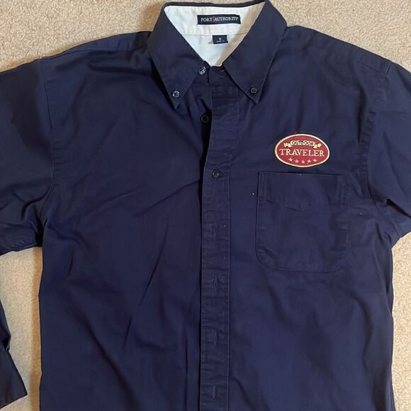 PORT Authority Navy Collared Botton Down Long Sleeved Shirt.  Size Md - Picture 2 of 10